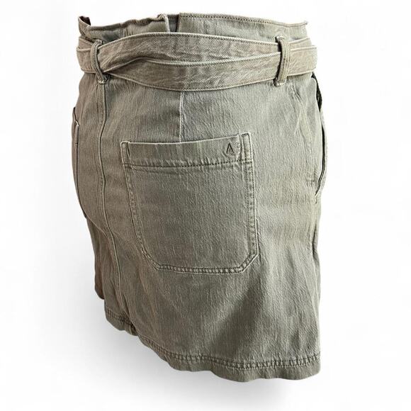 American Eagle Khaki Green Denim Mini Skirt With Belt And Paper Bag Waist - Picture 2 of 8